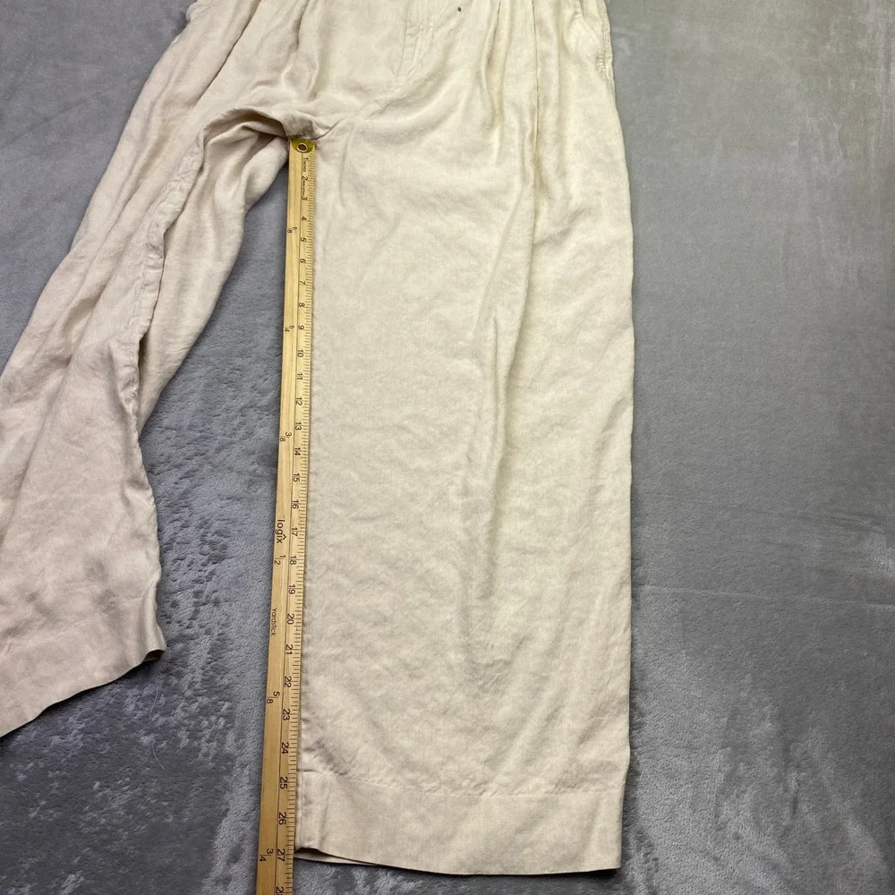 Banana Republic Womens Beige Pleated Linen Wide Leg Trousers Size 14 Cream Pants